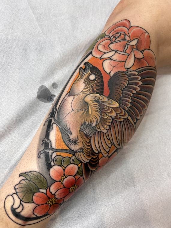 Pássaro e cerejeira, tatuagem de Denis Vazios