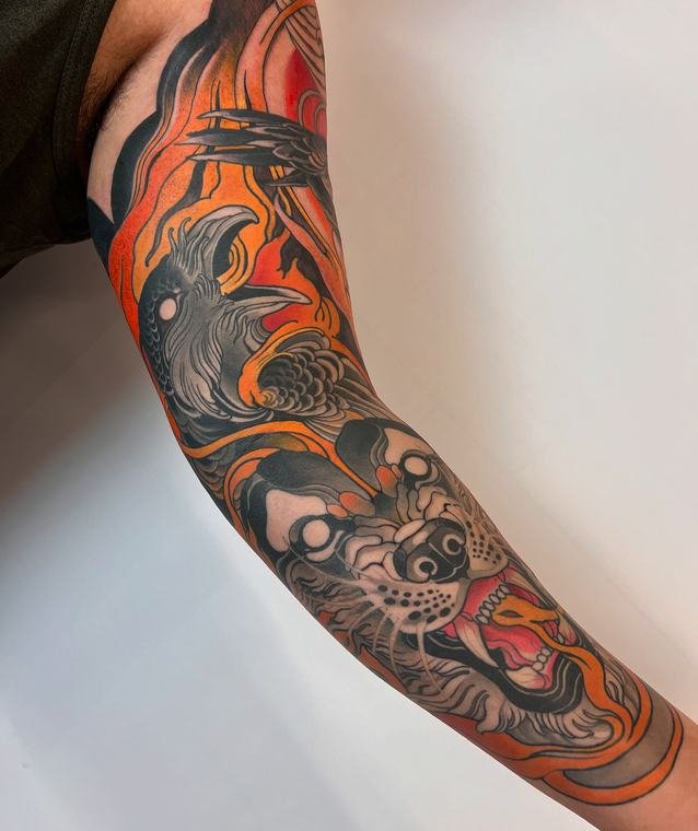 Serpente e carpa, tatuagem de Denis Vazios