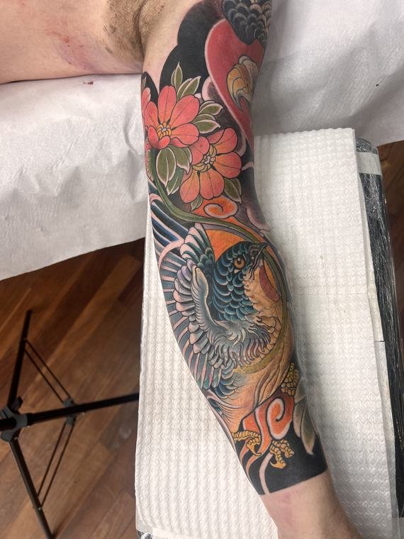 Pássaro e cerejeira, tatuagem de Denis Vazios