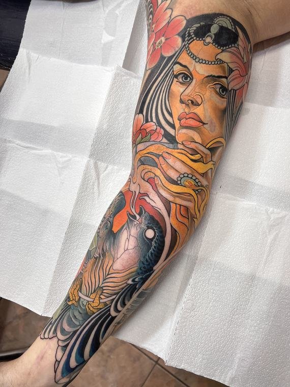 Dama e flores, neo-tradicional de Denis Vazios