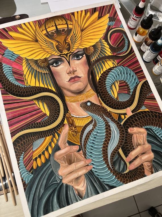 Dama e serpentes, pintura original de Denis Vazios